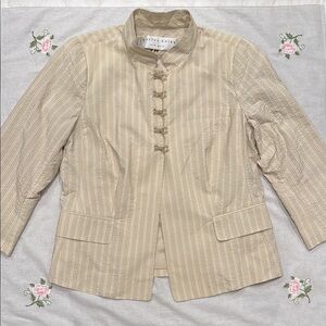 Tan Lightweight Jacket/Blazer with Stand-Up Collar and Pinstripes